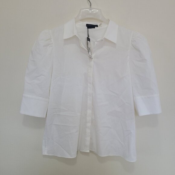 NWT ALICE + OLIVIA WILLA PUFF SHORT SLEEVE WHITE BLOUSE SZ L - Picture 1 of 10